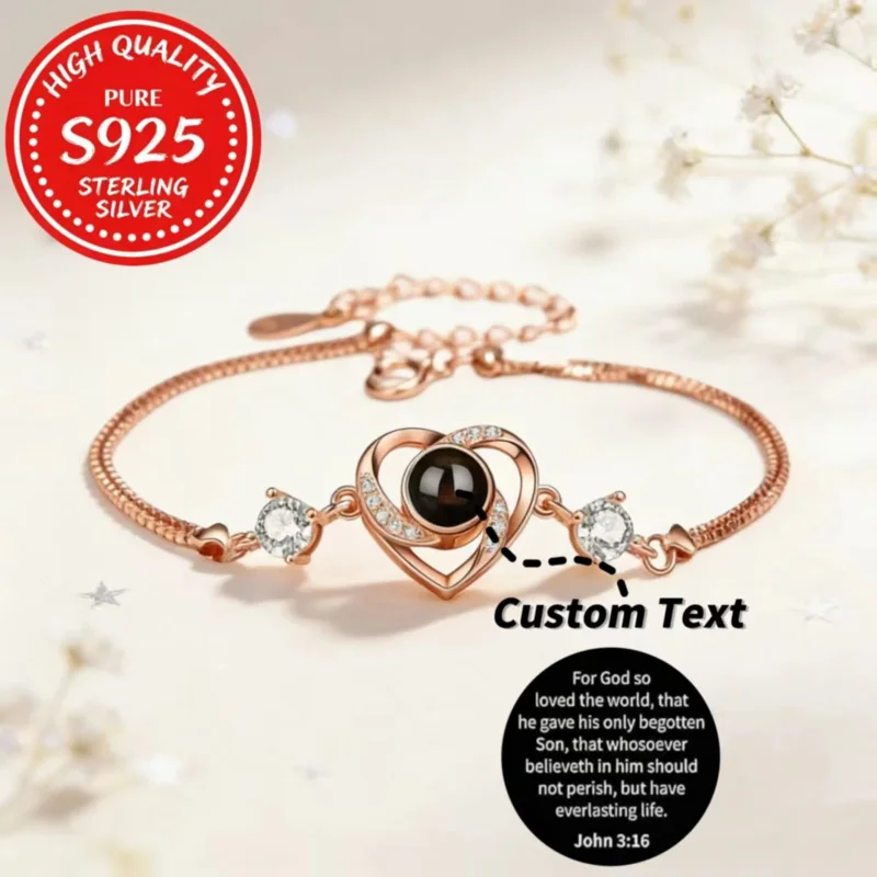 

Браслет из стерлингового серебра 925 пробы с проекцией библейского стиха, гравированный текст, вдохновляющий на веру, светящийся в темноте, регулируемый, подарок на Пасху