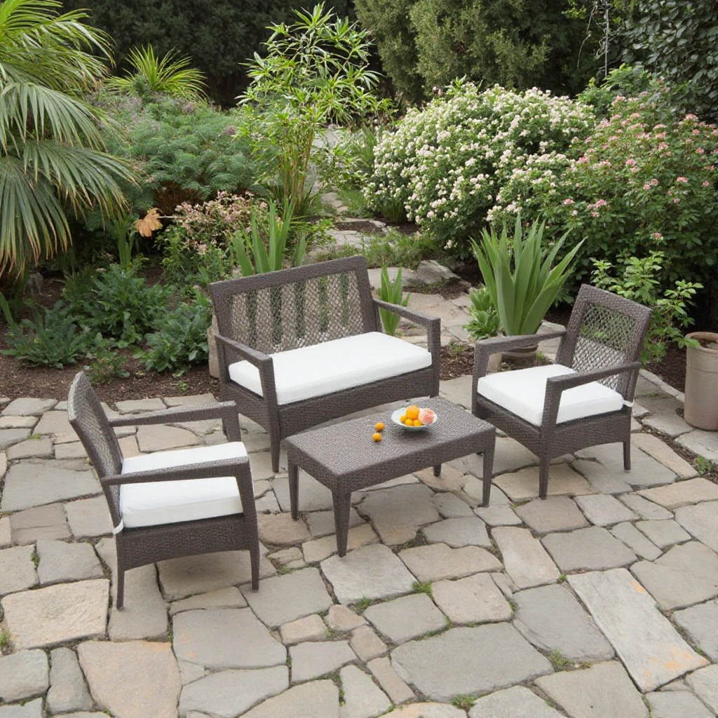 

All-Weather Modern Design 4-Piece Conversation Sofa Set Rattan Garden Patio Outdoor Cutout Back Sofa Set