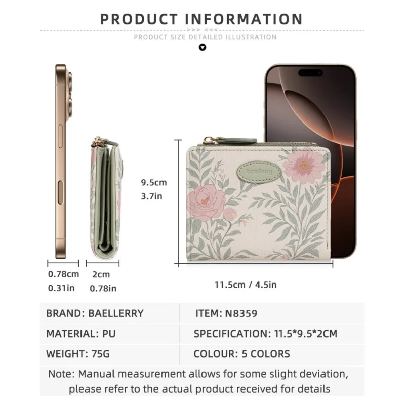 กระเป๋าสตางค์สั้นผู้หญิงอเนกประสงค์แบบใหม่, ดีไซน์ทันสมัย, ลายดอกไม้หลากหลายแบบ, กระเป๋าใส่เหรียญแบบมีซิปสำหรับผู้หญิง