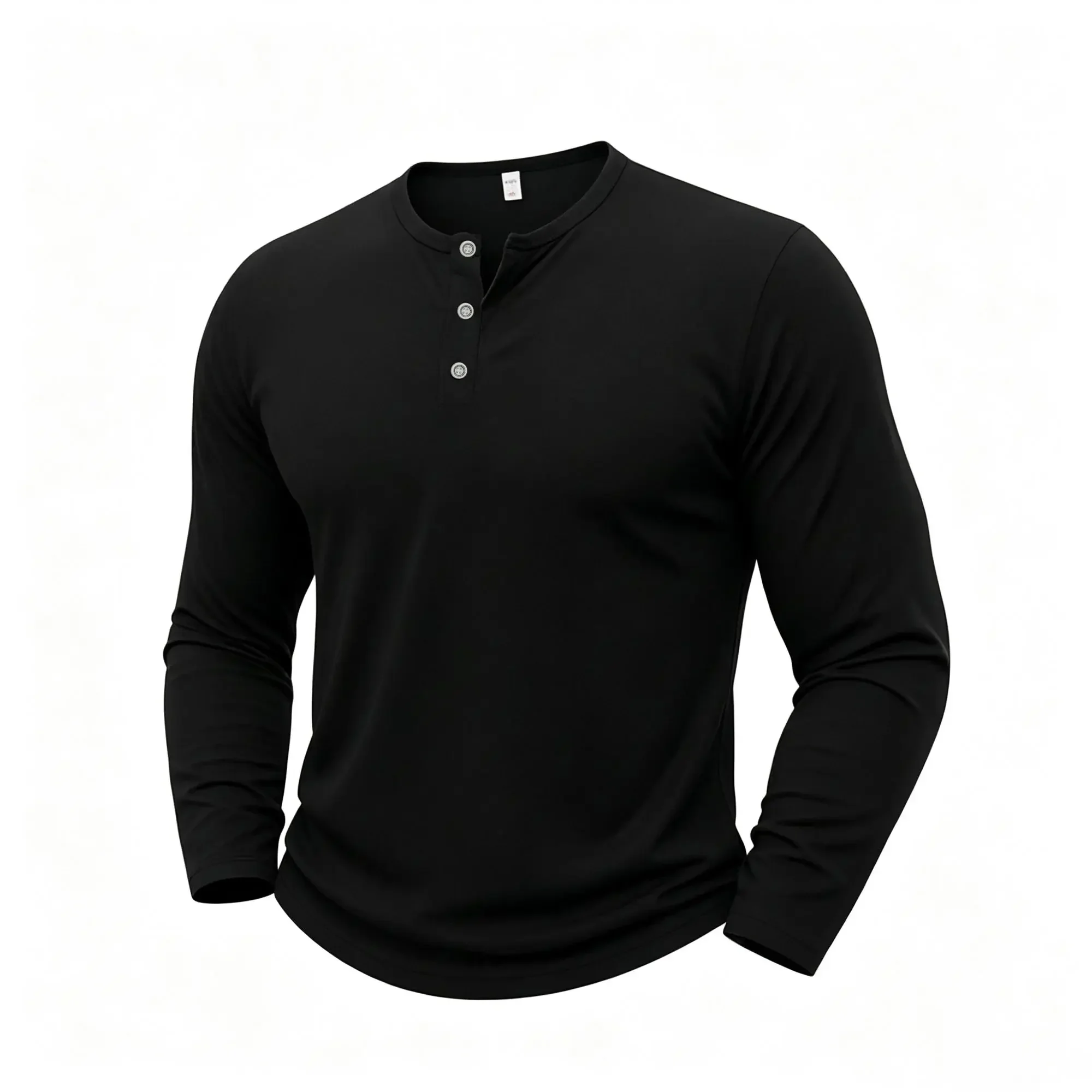 Fitness Herren Langarm Henley-Neck T-Shirts Herbst Einfarbige Männer-Oberteile Slim Fit Knopfhals Lässiges Bequemes T-Shirt Streetwear – Detail 5