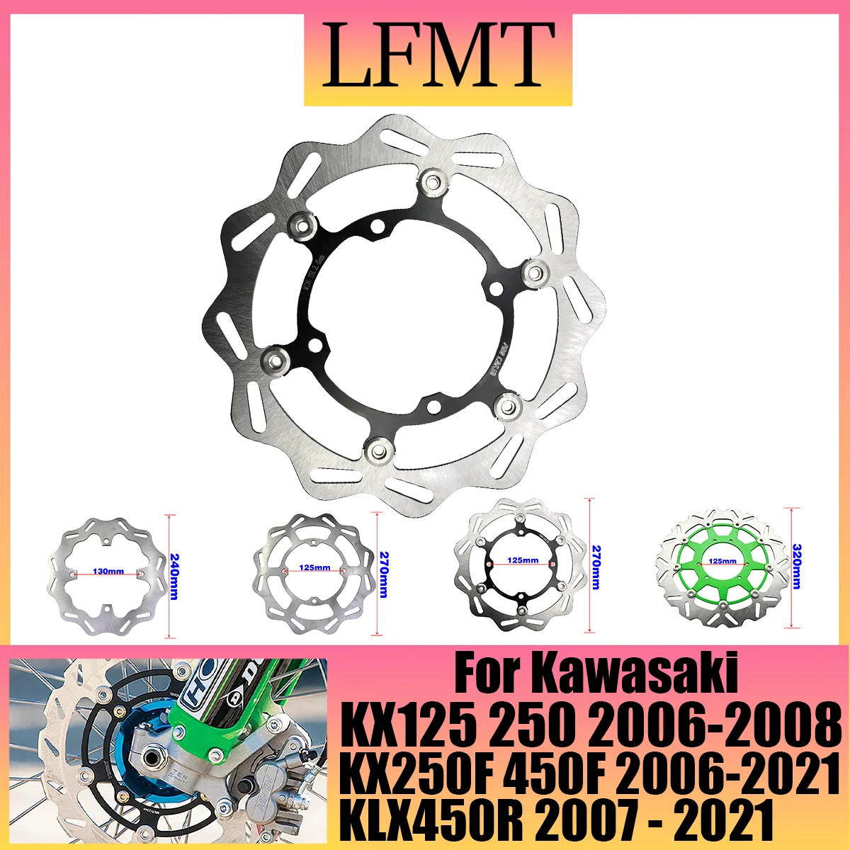 

For Kawasaki KX KLX KX125 KX250 KX250F KX450F KLX450R 2006-2020 Motorcycle 270MM Front Floating Brake Disc Rotor Bracket 2021