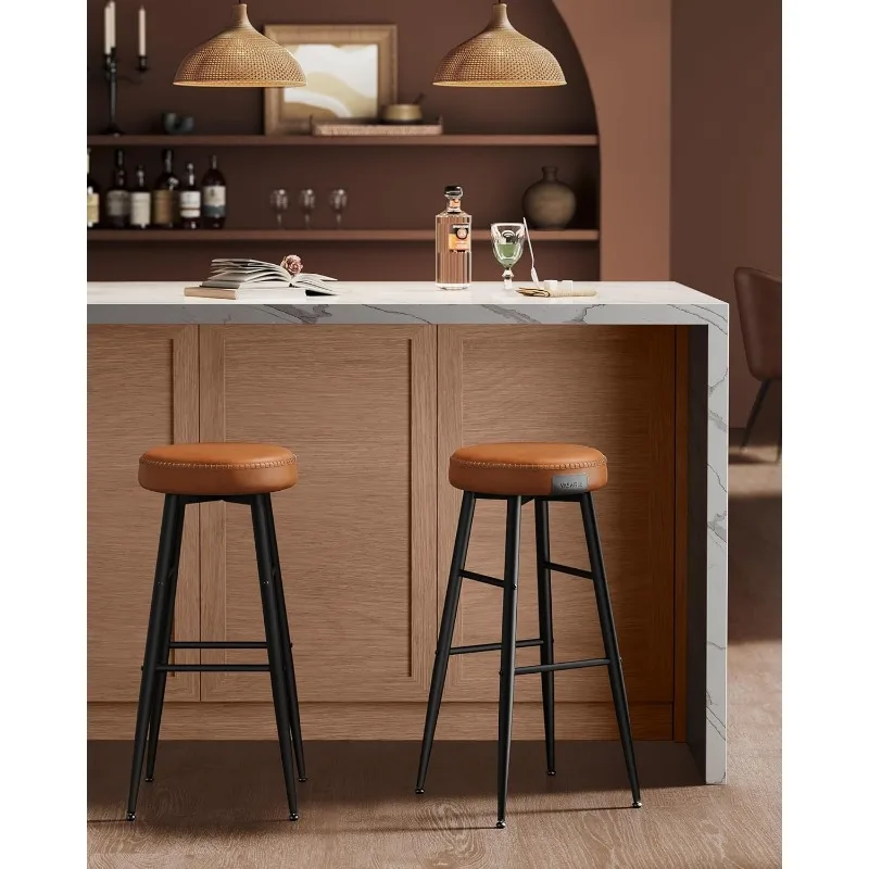 EKHO Collection - Bar Stools Set of 2, Bar Height Bar Stools, Kitchen Counter Stools, Mid-Century Modern Backless Counter