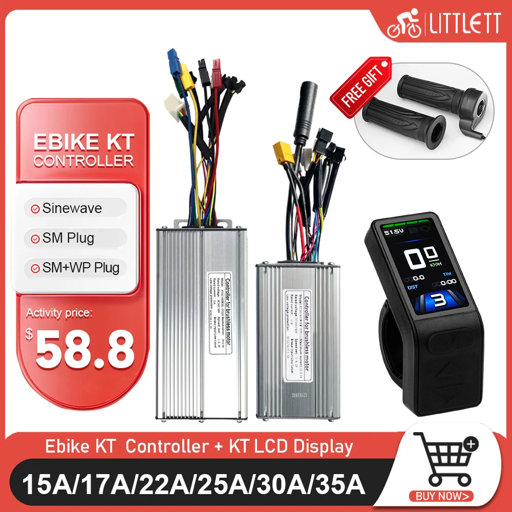 

KT Electric Bike Sinewave Controller 36V 48V 15A/17A/22A/25A/30A With KT LCD TF04 Display For Ebike Conversion Kit Accessories
