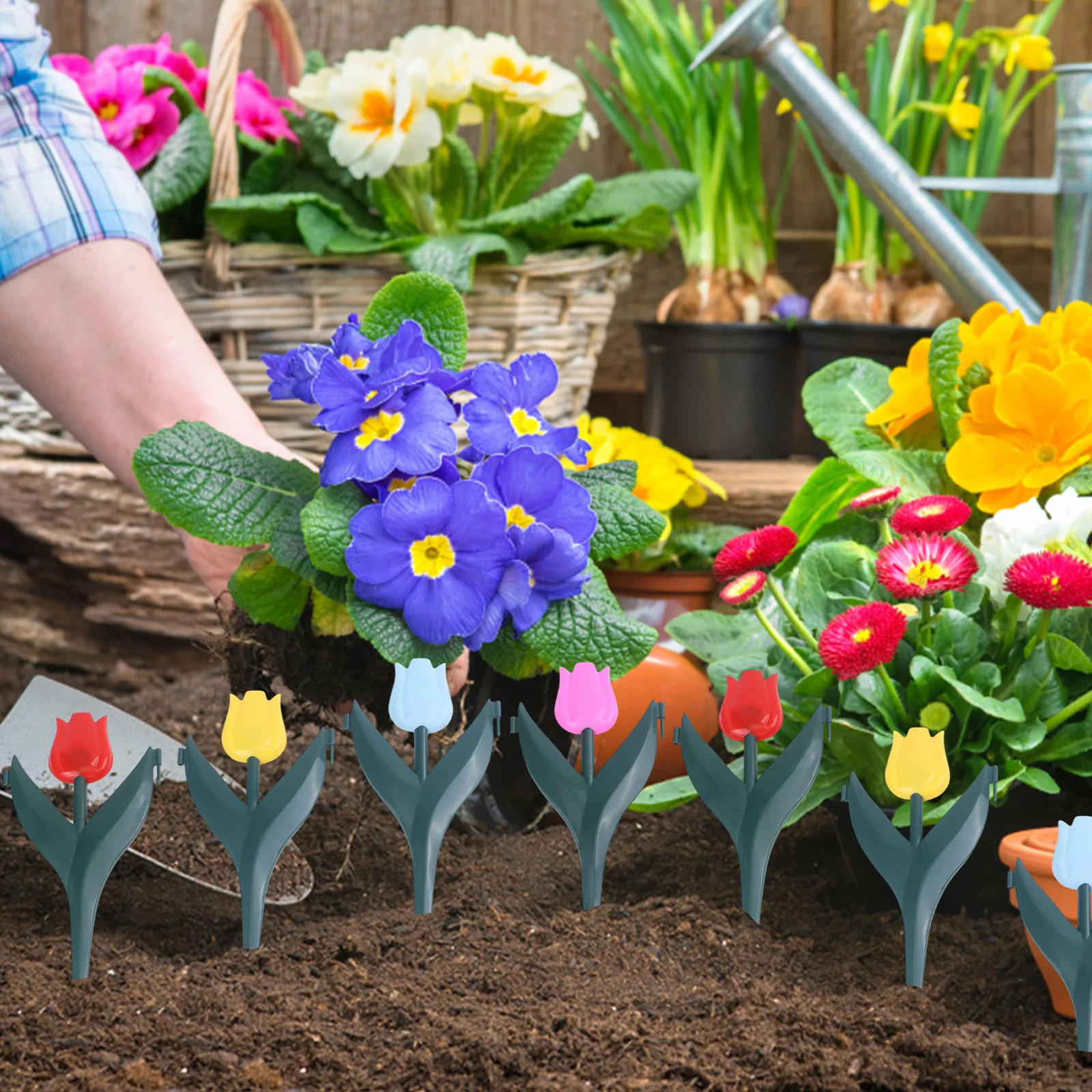 20 Pieces Flexible Plastic Garden Edging Fence Tulip Shape No Dig Stake Border For Outdoor Yard Pathway Tree Ring Plant Protecti