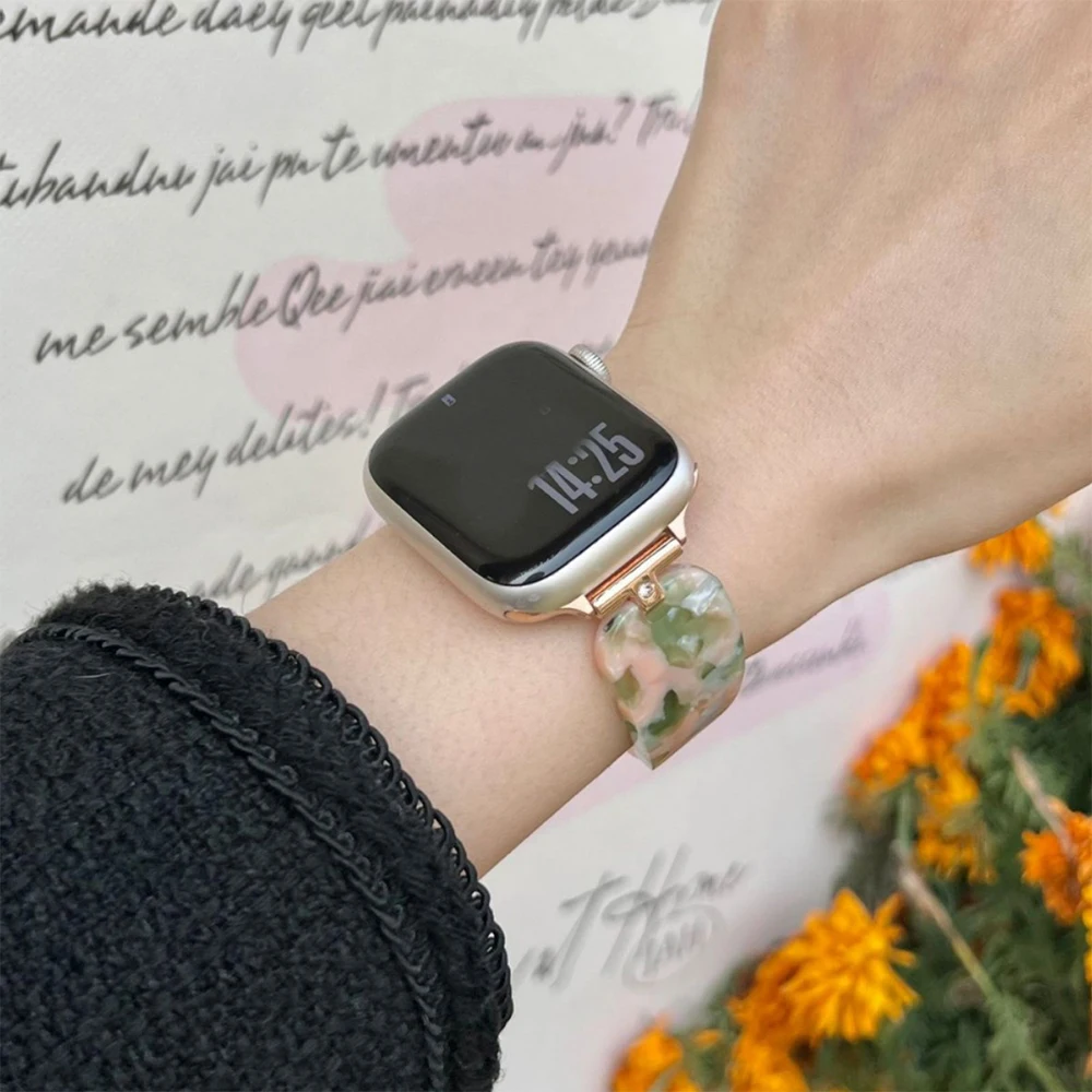 Роскошный металлический ремешок из смолы для Apple Watch 10 Band 46 мм 45 мм 41 мм 40 мм 44 мм 42 мм 49 мм Ultra 2 Женский браслет Iwatch S9 7 8 Se 6 5