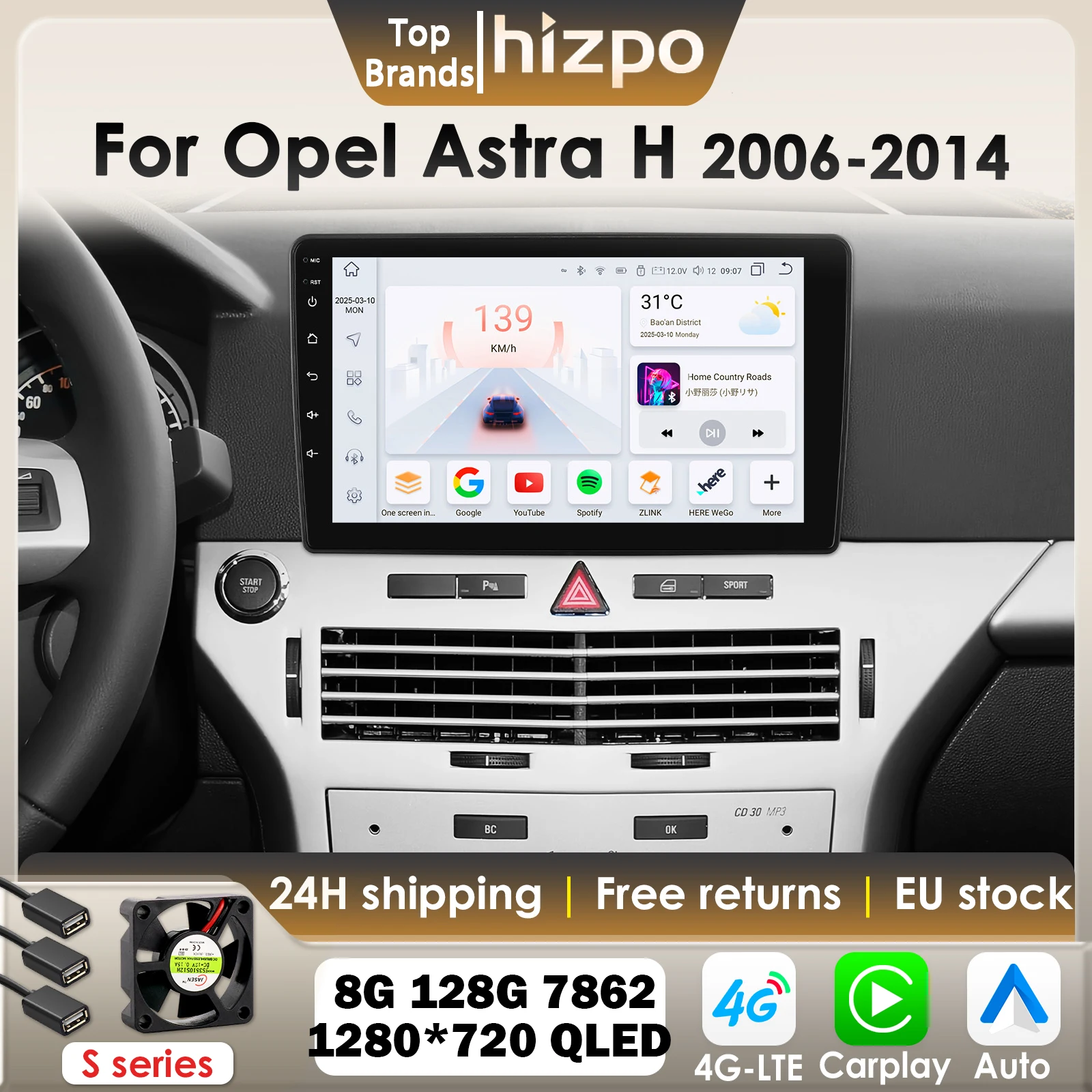 Hizpo 8G 128G 2Din Android 14 Autoradio Per Opel Astra H 2006 - 2014 AI Auto Multimediale GPS 4G BT DSP Carplay 360Camera UIS7862
