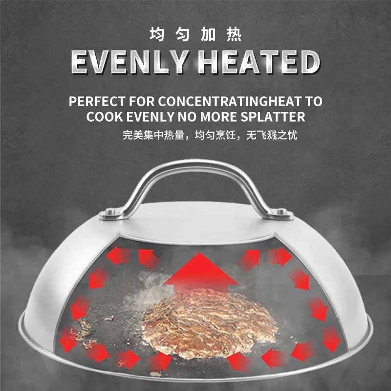 Stainless Steel Basting Cover Heatproof Round Cheese Melting Dome Burger Cover Meal Food Cover Kitchen Cooking Supplies