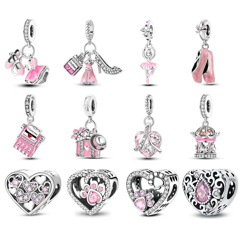 925 Sterling Silver Pink Series Ballet Shoes And Skirts Charms Beads For Women Fit Original Bracelet DIY Birthday Jewelry Gifts