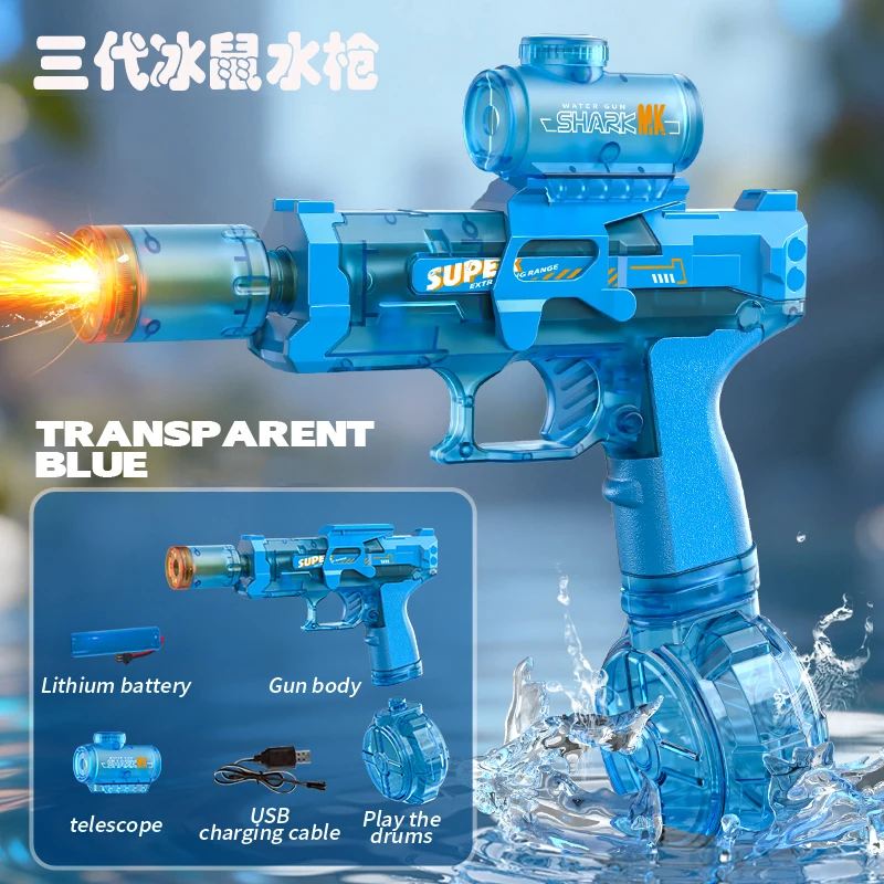 Elektrische Wasserpistole Automatische Dauerfeuer-Spritzpistole Outdoor-Spielzeug Langstrecken-Wasserpistole mit Lichtern Schwimmspielzeug