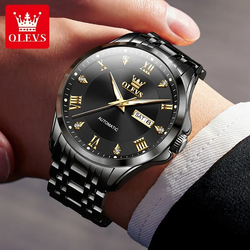 Olevs 6702 automatic watch men stainless steel waterproof dual calendar luxury man watch 2025 new mechanical watch