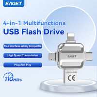 EAGET 4-in-1 OTG USB 3.0 Flash Drive[32GB/64GB/128GB/256GB] Type C Lightning Micro USB for iPhone Android, Memory Stick - i71