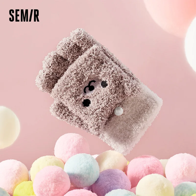 

Semir перчатки без пальцев женские милые животные плюшевый дизайн сенсорный экран 2025 новые зимние теплые аксессуары для студентов