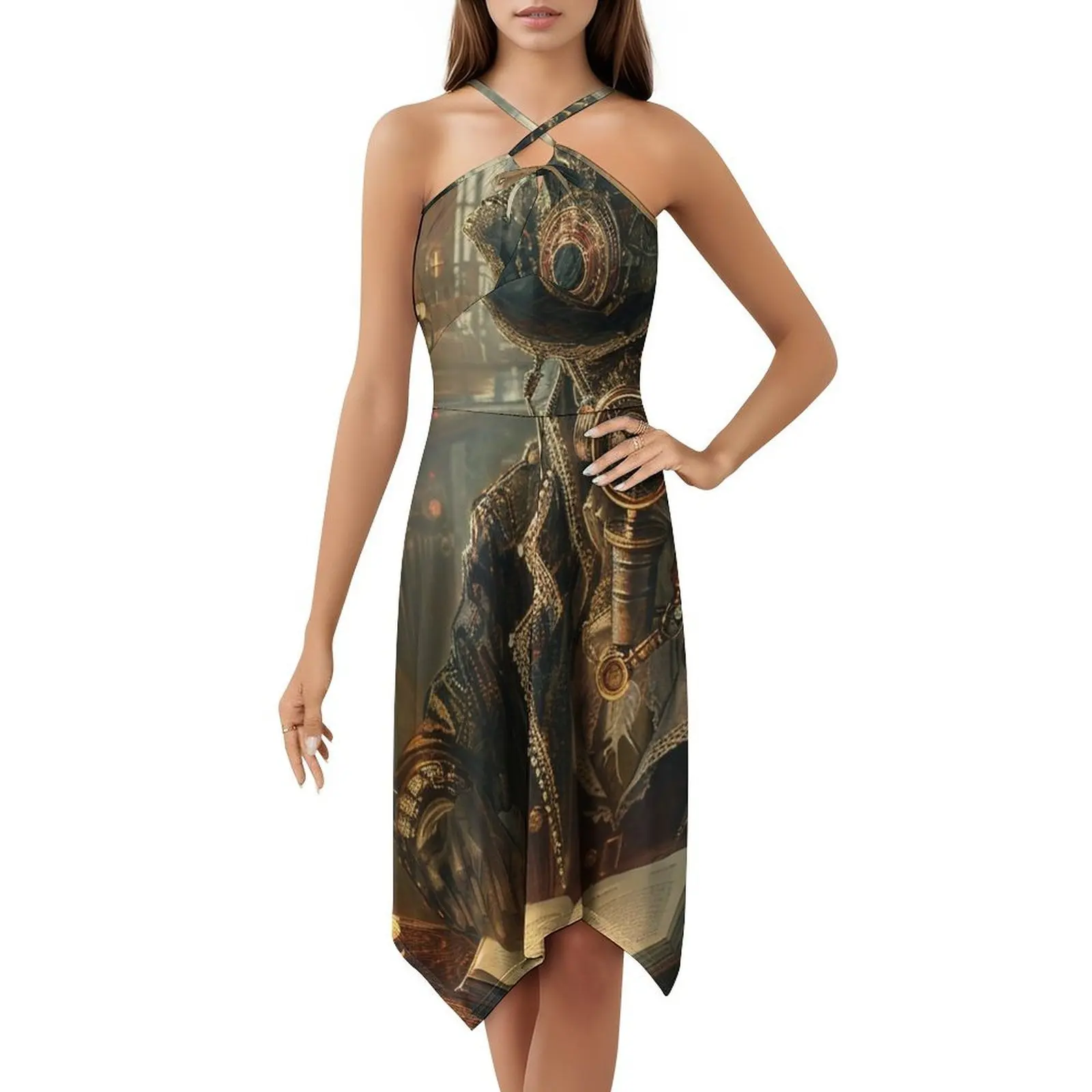 فستان Steampunk Android In The Library مثير للإجازات للنساء على الشاطئ وحفلات أعياد الميلاد فستان قصير خيالي Steampunk Android Robot #5