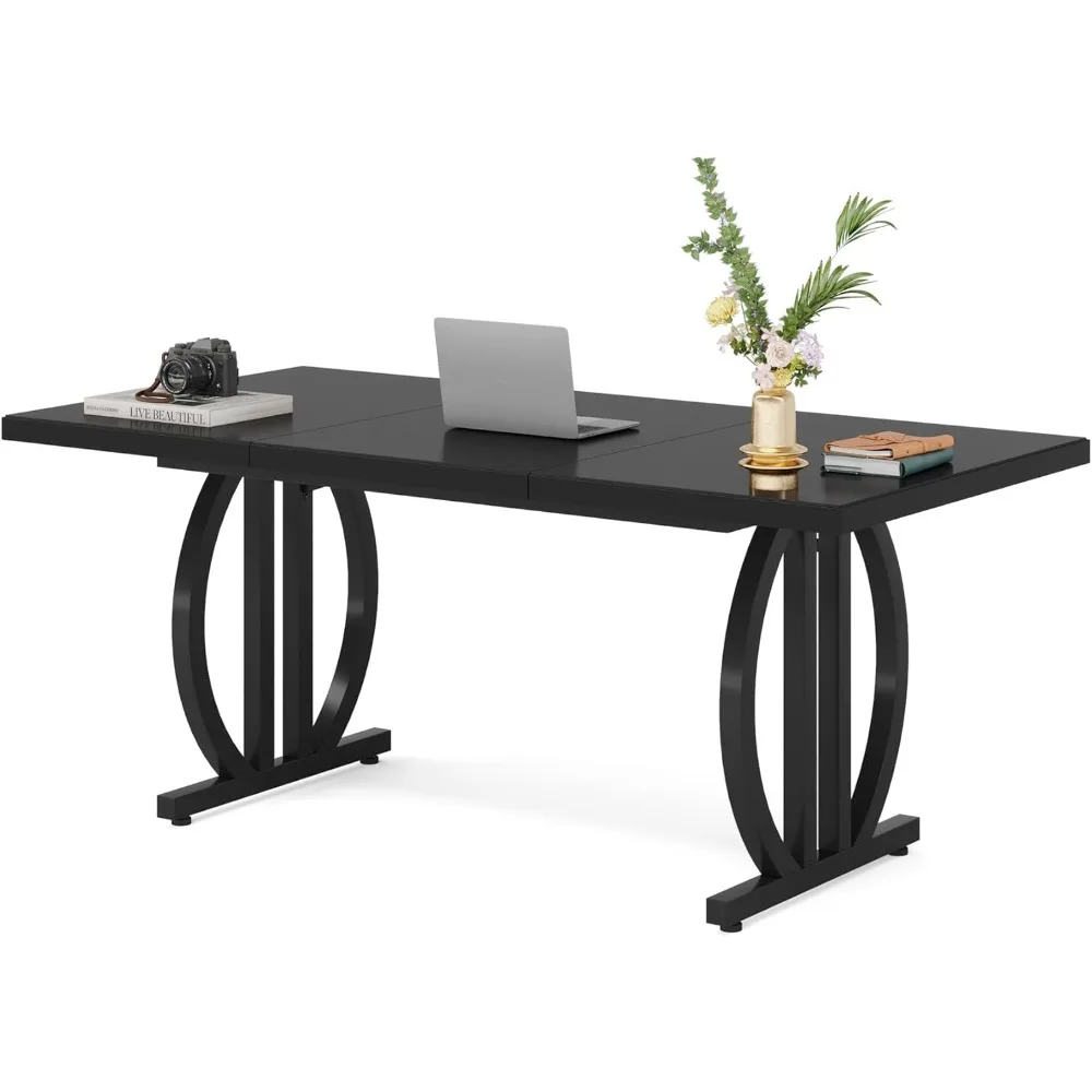 

63 inch computer desk, modern administrative desk, metal frame minimalist desk, study desk