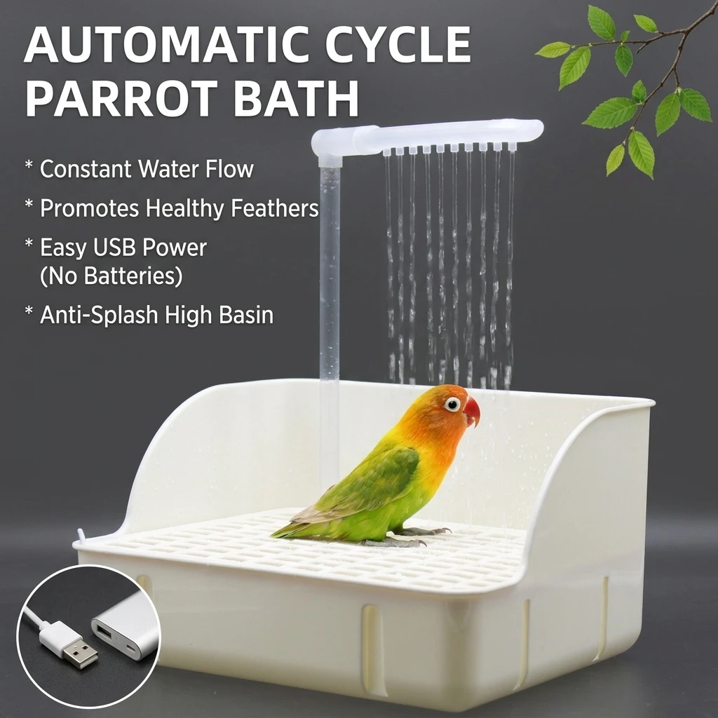 

Automatic Bird Bath with Water Circulation for Parakeets Cockatiels Small Pet Birds