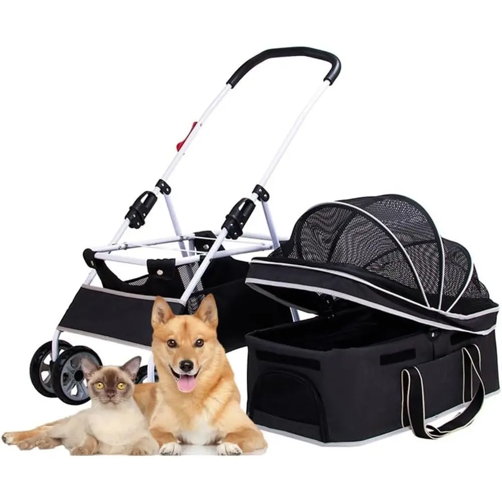 

Portable Pet Stroller for Medium Dogs and Cats - Travel Carrier with Detachable Cart, Pushchair for Pets (Black)