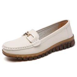 New women's large-sized 100% genuine leather casual Spring and autumn new work leather shoes and mom loafers