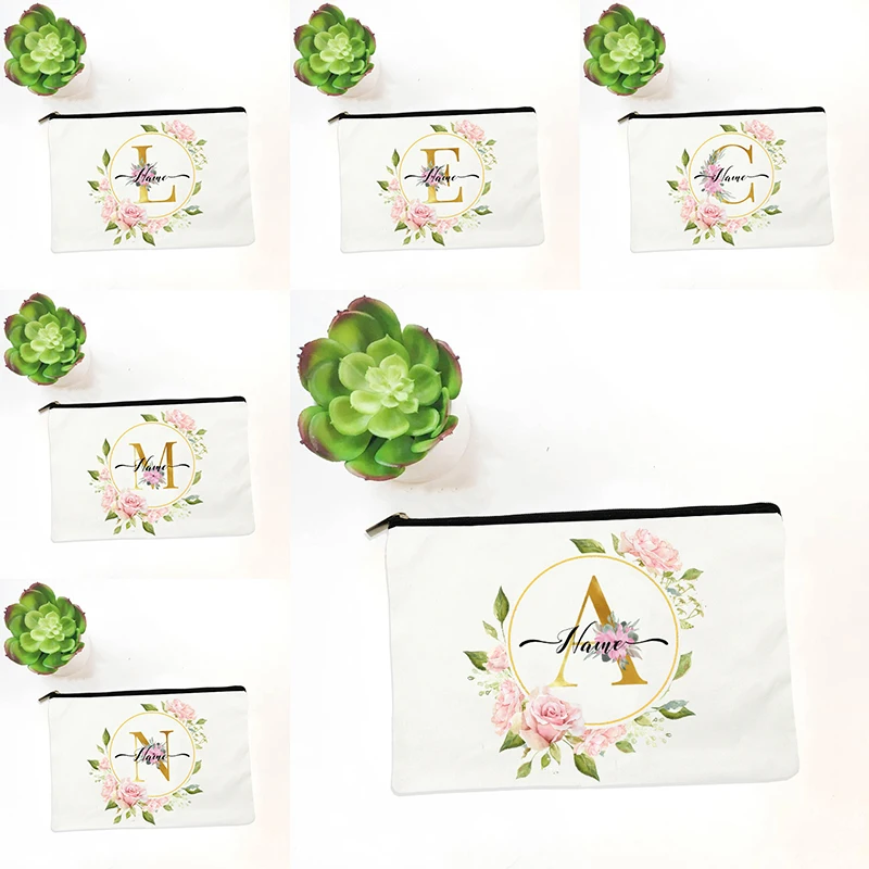 

2023 White Wash Bag with 26 Golden Letter Names Customized Bag Bathroom Organizer Pocket Women's Wallet Cosmetics Storage