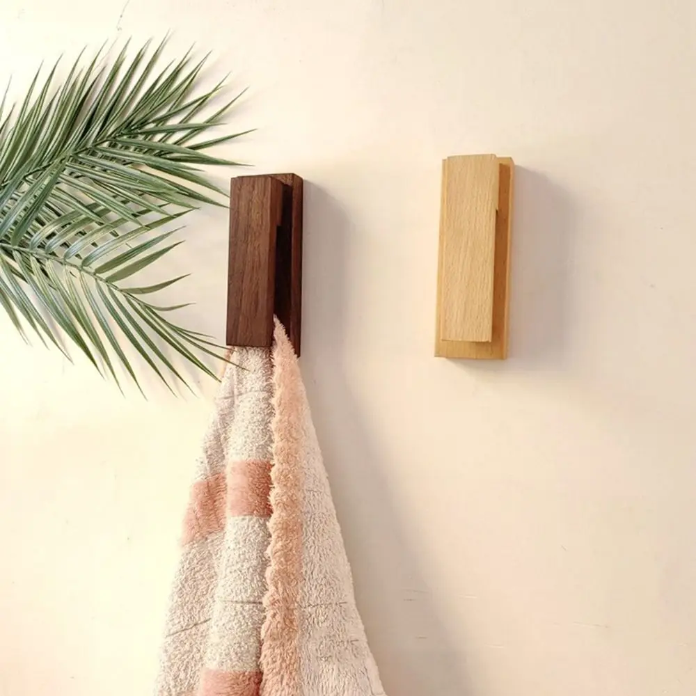 Multi-Purpose Wood Wooden Hook Coat Peg Strong Adhesive Wood Wall Hook Punch Free Door Hanger Key Decor Holder Scarves