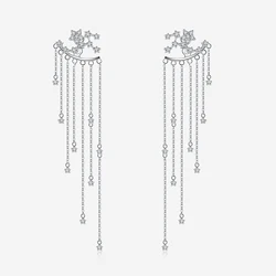 VEWANT Women 925 Sterling Silver Zircon CZ Flower Long Chain Earring Clips Piercing Women Luxury Fine Jewelry Clips Fine Jewelry