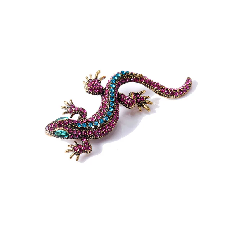 Colorful Full Rhinestone Geckos Brooches Vintage Shiny Animal Lizard Brooch Pin Inlay Suit  Accessories Clothes Metal Jewelry