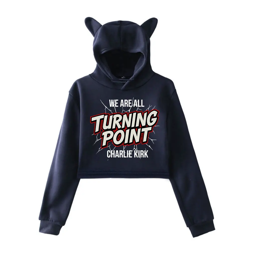 

Charlie kirk merch we are all Turning Point Hooded kawaii cat ear sweatshirt men/women fashion pullovers