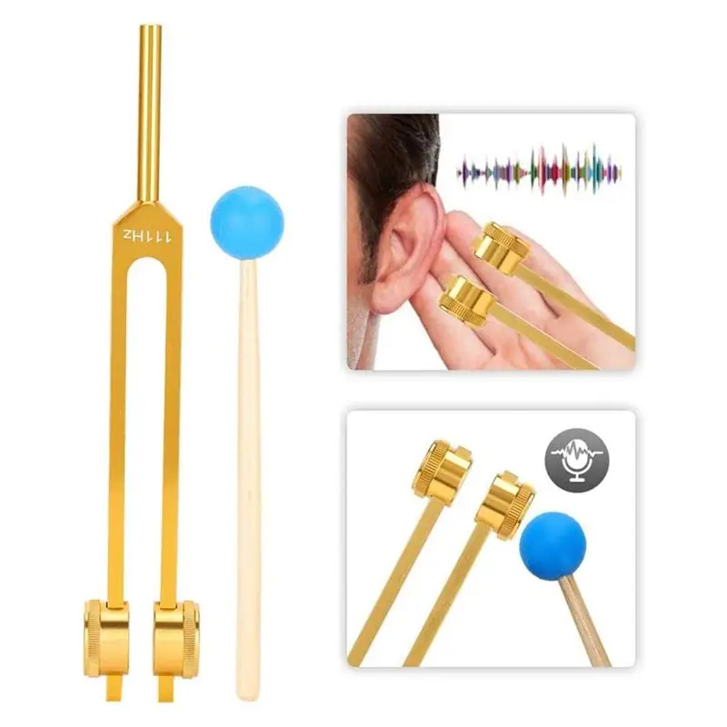 New arrival  Aluminum Alloy Tuning Forks,111Hz Tuning Fork with Hammers for Nervous System Testing Sound Healing Therapy,Gold