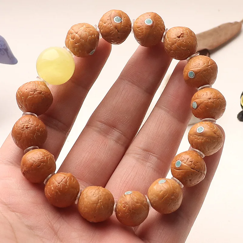 

Authentic Nepal Phoenix Eye Bodhi Bracelet Inlaid with Magnesite Turquoise - Unisex Buddhist Bead Gift