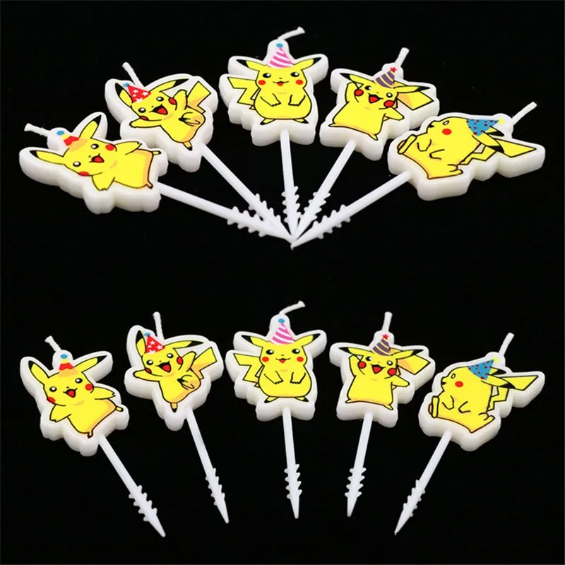 Pokémon Birthday Cake Candle for Kids, Cartoon Pikachu, Boneca Anime, Decoração de Festa, Bolo Infantil, Vela de Parafina, 5Pcs por lote