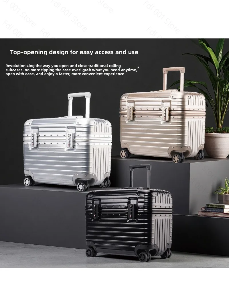 Upper flip cover aluminum frame photography trolley case women's universal wheel travel password suitcase 18 inch small captain view 2