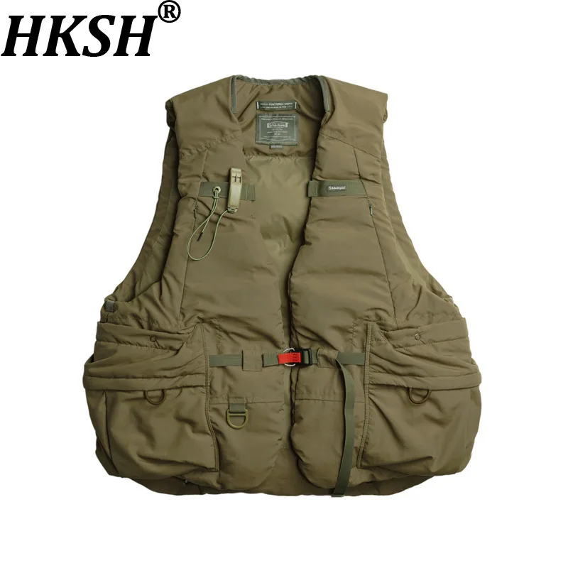 

HKSH Autumn New Men Silver Label White Duck Down Outdoor Mountain Pocket Waistcoat Safari Style Tactical Punk Chic Vest HK17150