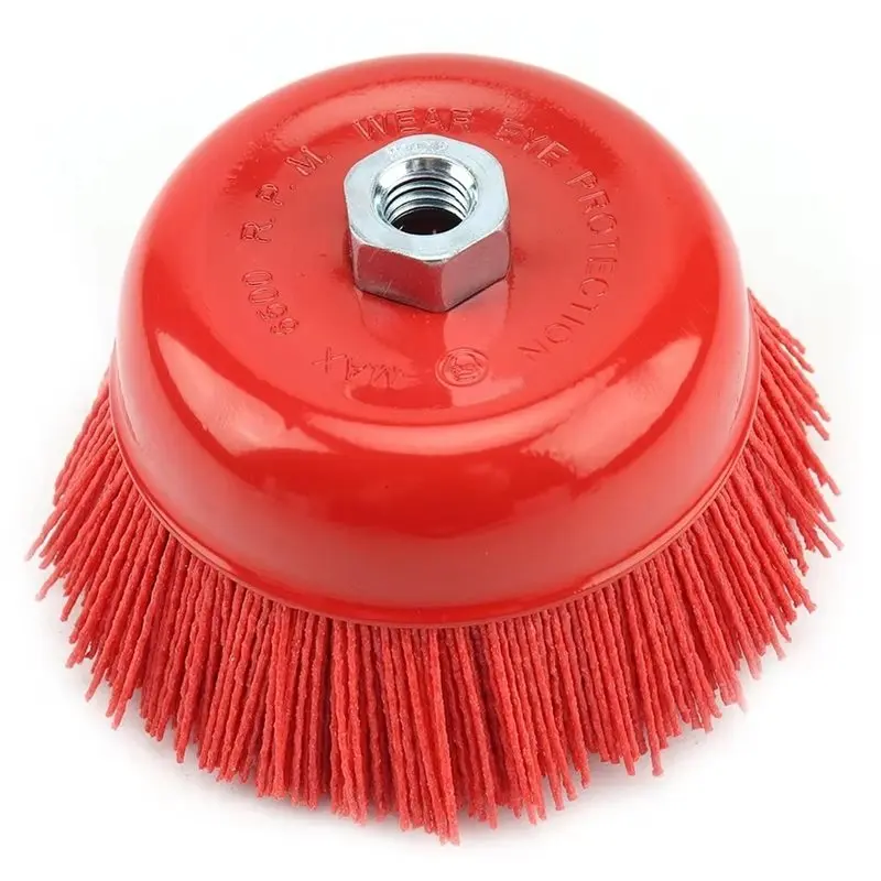 A25F-5 Inch Nylon Brush M14 125Mm Nylon Abrasive Cup Brush Metal Woodworking Glass Polishing Deburring Cleaning Abrasive Tool