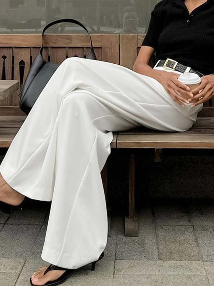 Parc Fee Fashion Loose White Office Women's Pants Casual High Waist Wide Pants Elegant Classic Full Length Trousers Female Cloth