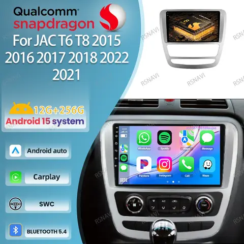 Rádio do carro de android 15 para jac t6 t8 2015 2016- 2021 9/10 Polegada 8 núcleo viedo player qled wifi + 4g ips qualcomm snapdragon navegação