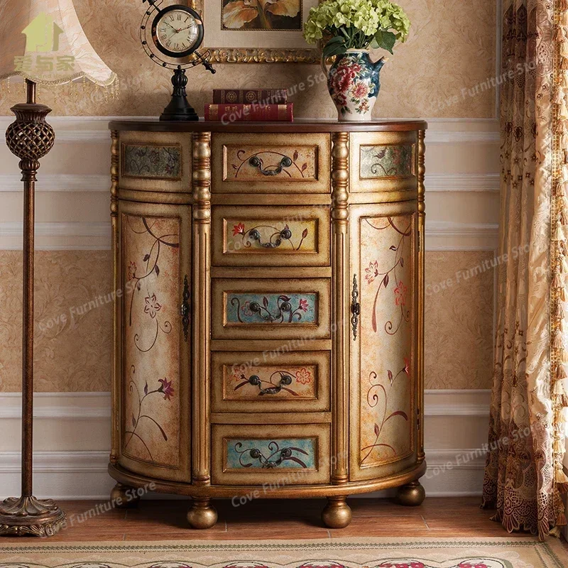 

American Vintage Living Room European-style Solid Wood Painted Storage Cabinets Kitchen Home Furniture Muebles De Salon FYLC