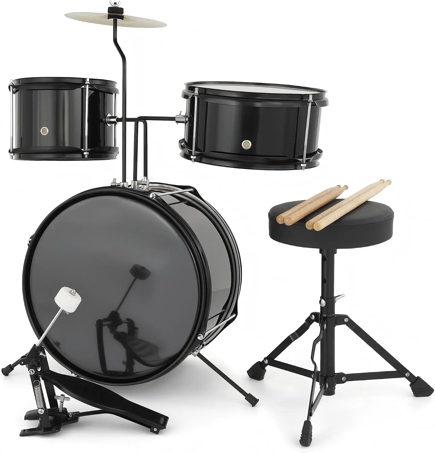 3-Piece Beginner Drum Set with Bass Drum, 8-Inch Suspended Cymbal, Stool, Drumsticks, and Pedal, Complete Starter Kit for New Drummers