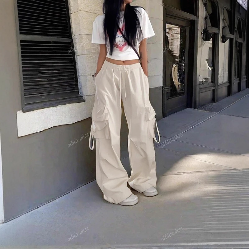 

Брюки-карго женские длинные летние парусиновые сетчатые широкие брюки курортные вентилируемые струящиеся воздушные каникулы с карманами подходящая уличная одежда