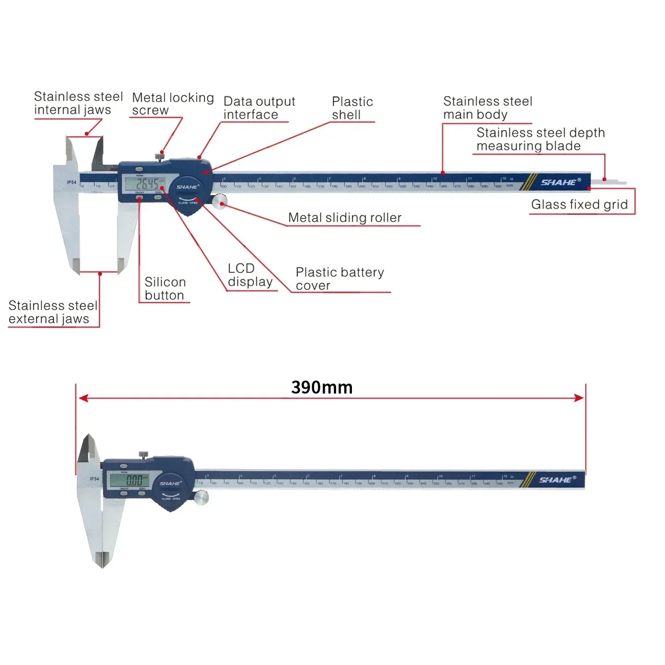 SHAHE Precision Electronic Digital Caliper 150/200/300 mm Electronic Digital Caliper Steel Vernier Caliper Paquimetro Digital