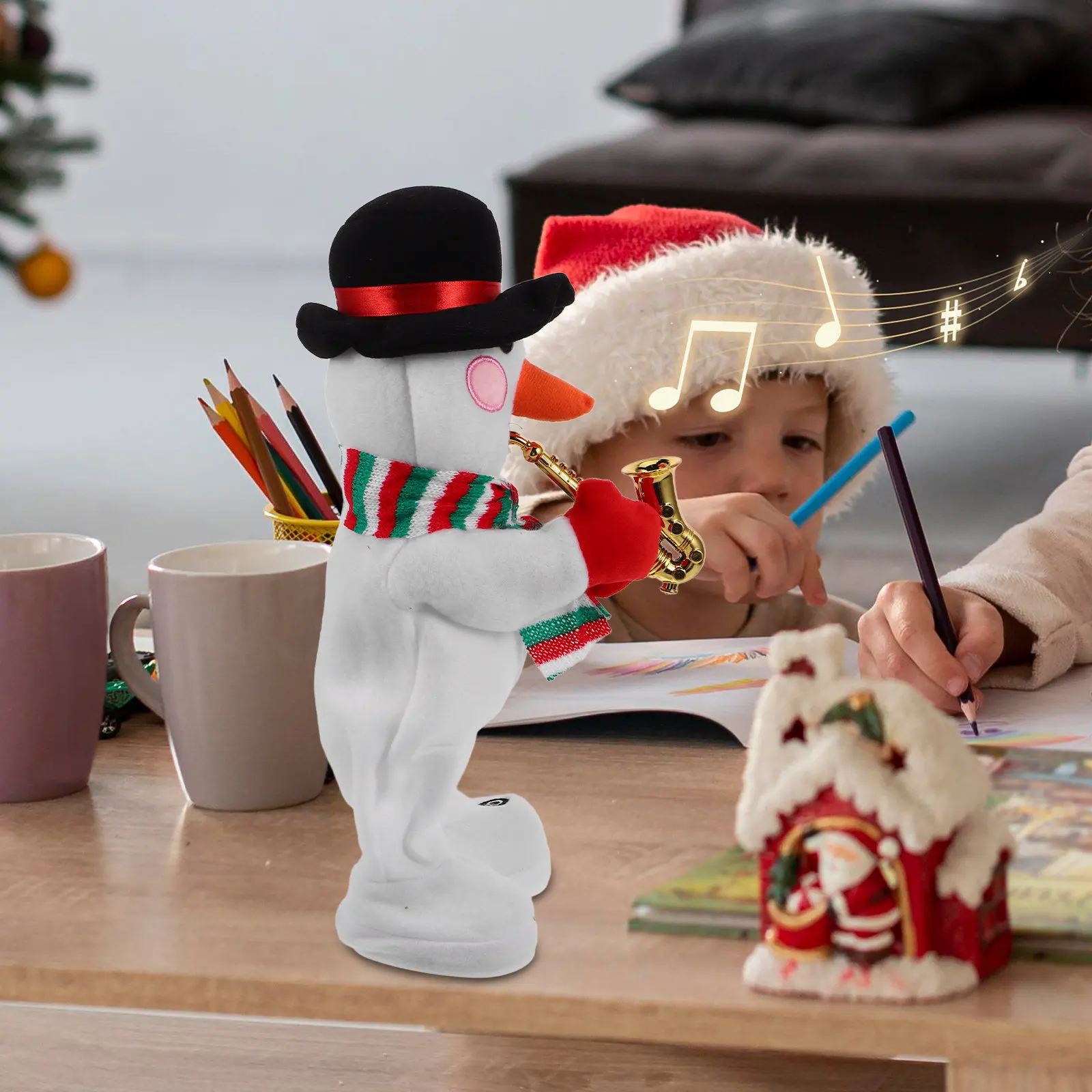 

Electric Musical Snowman Decor for Christmas Party Home Office Cafe Hotel Decoration Kids Gift Animated Twisting Playing
