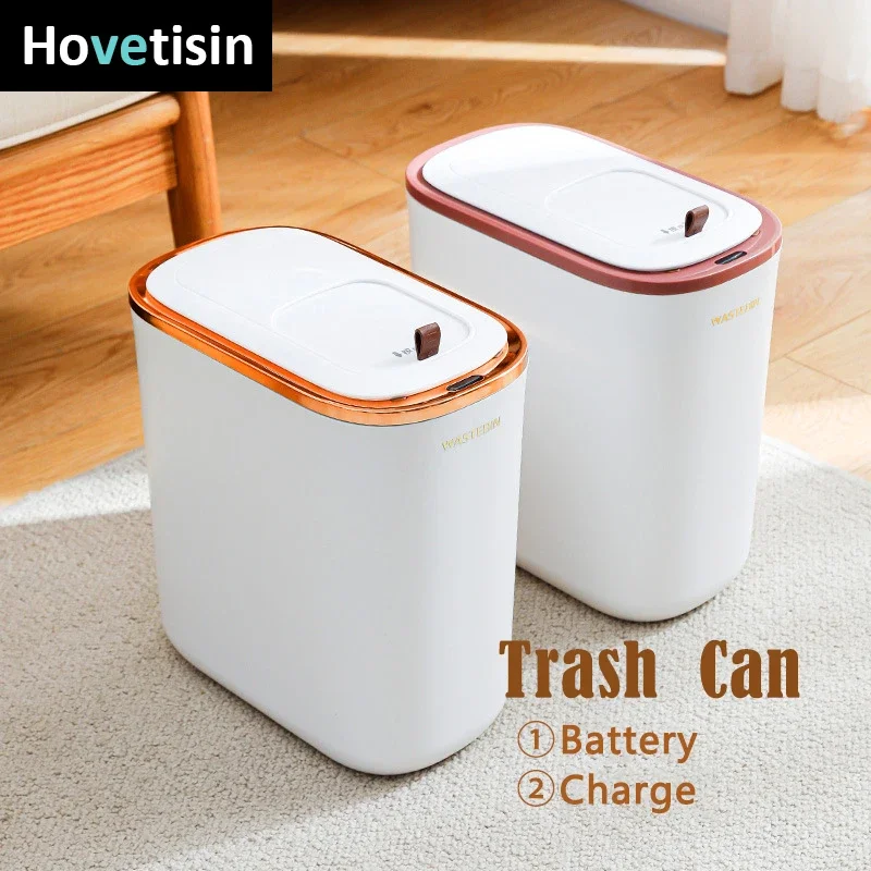 

Smart Sensor Narrow Side Garbage Can Household Large Capacity Automatic Bathroom Toilet Basket Narrow Crevice with Lid Bucket