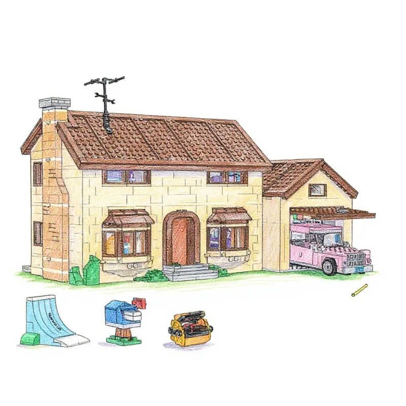 

Новинка 2025 года, строительный блок Simpson Hut, сборка, технология, серия строительных блоков, игрушки для детей и взрослых, рождественские подарки