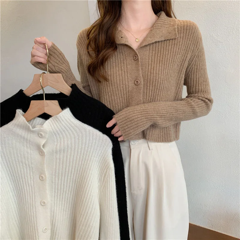 

autumn Women thin knitted Cardigan casual slim solid Knit Sweater Single-breasted Long Sleeve crop Top Jumpers Y2K Women Clothes