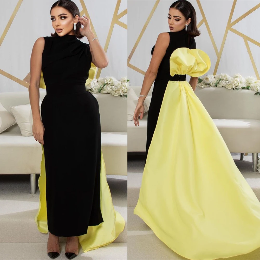 

Customized Prom Dress Fashion High Collar Sheath Pageant Dresses Cap Jersey Formal Evening Gowns שמלות נשף فساتين للحفلات الراق