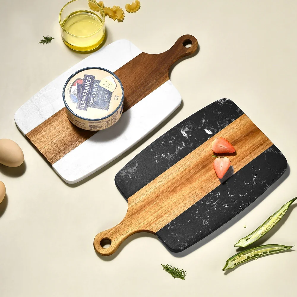1Pc Marble Cutting Boards Wood Chopping Board Bread Fruit Serving Platter Black Steak Cheese Board Plate Outdoor Kitchen Tools
