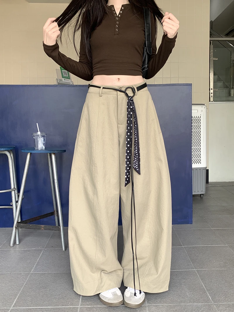 

Khaki Loose High Waist Casual Pants Women's Summer Versatile Wide Leg Pants Loose Long Black Knife Pants