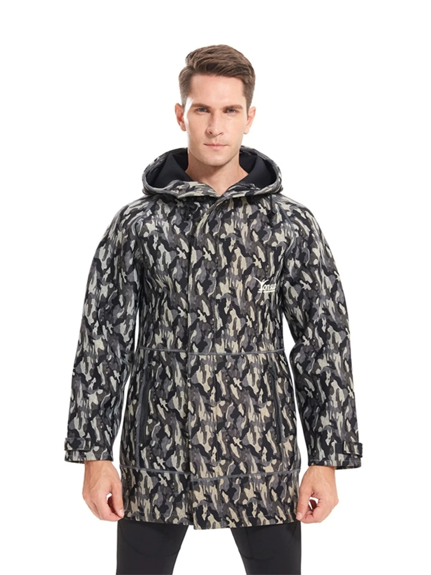 

3 мм неопреновая камуфляжная длинная куртка с капюшоном, ветрозащитная ветровка для дайвинга для плавания, храпа, серфинга, термопеленальный халат