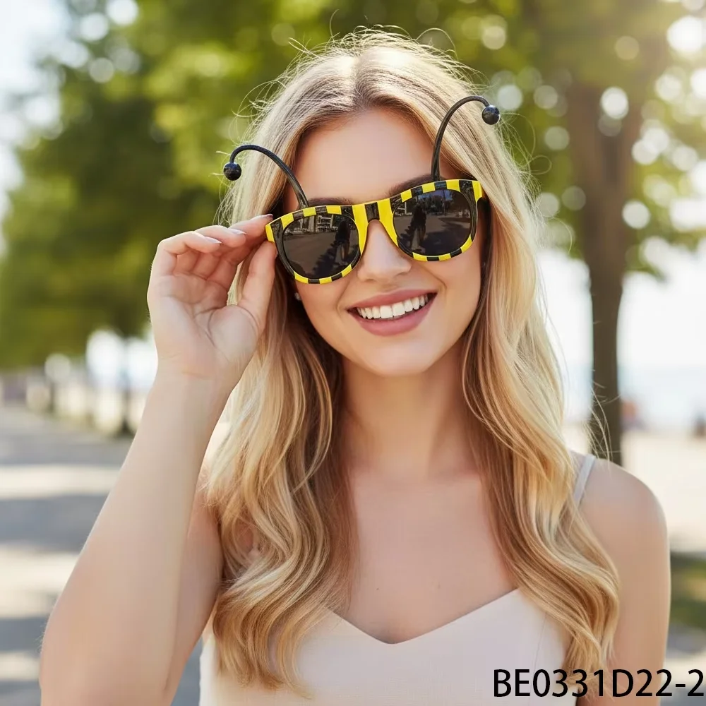 

PESENAR Черно-желтые полосатые солнцезащитные очки в виде пчелы с антенной — новинка в виде игривой комахи