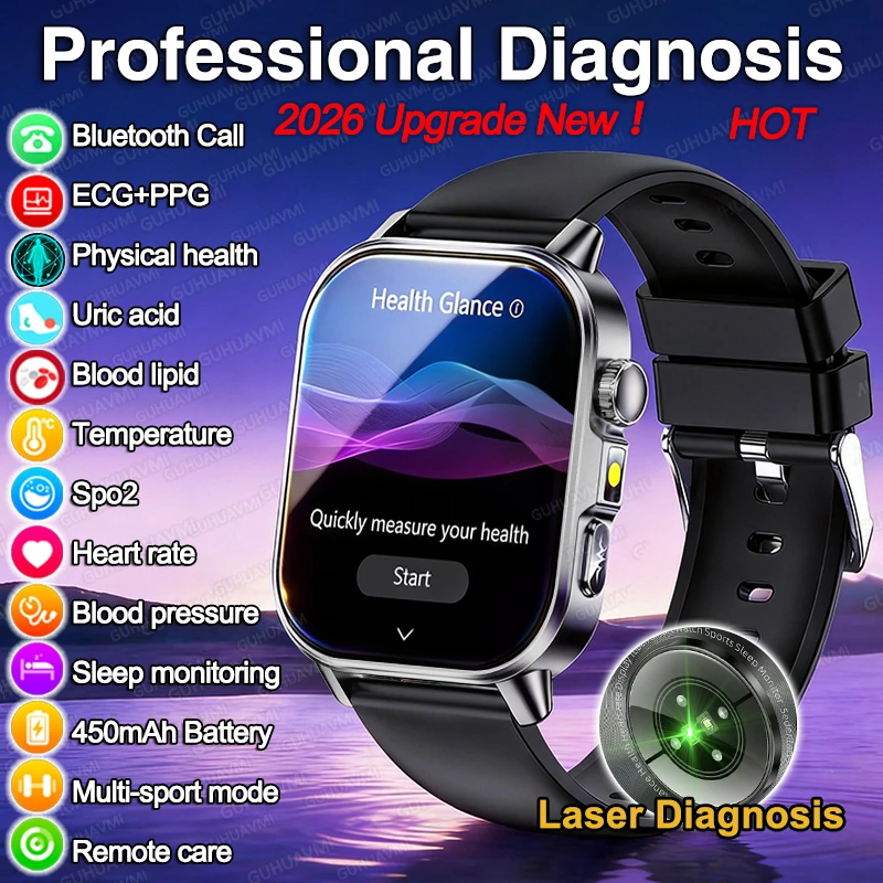 

2026 New Laser Healthy Diagnose Smart Watch Men Body analysis BP Lipid Uric Acid ECG Heart rate Women Health Tracker Smartwatch