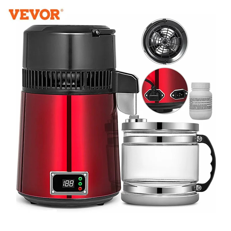 

VEVOR Portable Water Distiller 4L 750W Stainless Steel 110V US Plug Home Pure Water Distiller Filter