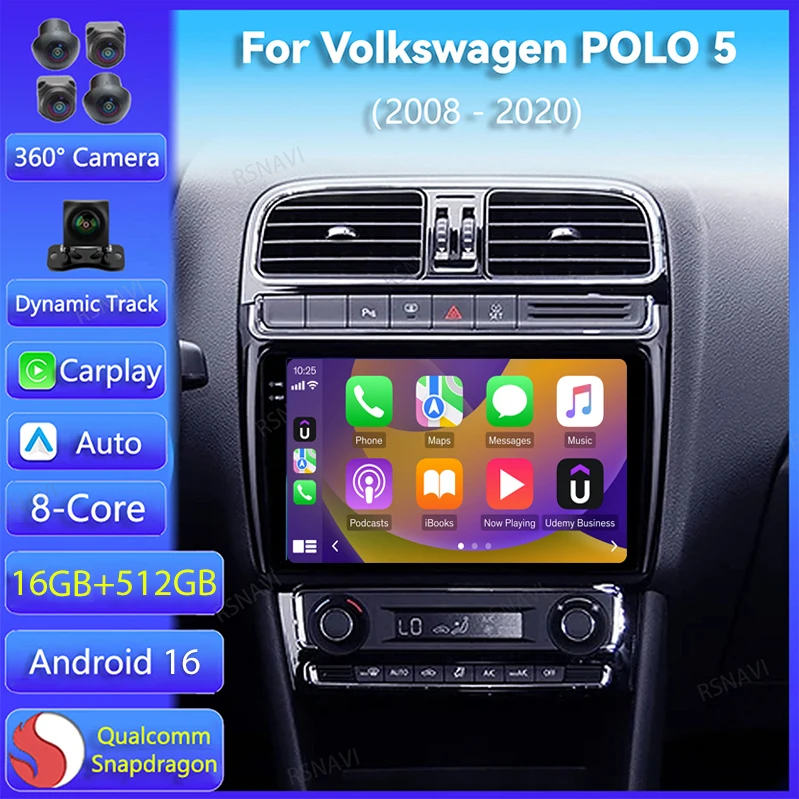 

Android 16 Car Radio Carplay Auto For Volkswagen POLO 5 2008 2009 - 2020 Navigation 2K Screen Video Stereo GPS Head Unit Player